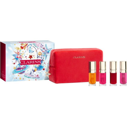 CLARINS Масло комфорта для губ для губ Рождественский набор масло комфорта для губ 01 7 мл + масло комфорта для губ 02 7 мл + масло комфорта для губ 03 7 мл + масло комфорта для губ 04 7 мл + Ташчен - 7 мл