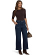 Teresa Wide Leg Ankle Front Patch Pocket Jeans in Blacken Blue