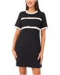 Short Sleeve Combo Bow & Trim Dress