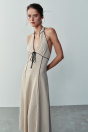 Zara ПЛАТЬЕ С КОНТРАСТНЫМИ ДЕТАЛЯМИ И ЛЬНЯНЫМ ПОЛОТНОМ светло-бежевого цвета