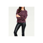 Designer-Druckbluse, schwarz-pink