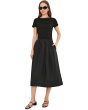 Smocked Boatneck Midi Dress