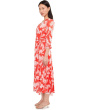 Long Sleeve Floral Chiffon Self Tie Midi