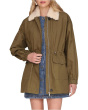 Cinched Cotton Jacket With Faux Shearling Collar