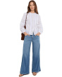 Mid-Rise Tie Front Shadow Stripe Pull-on Wide Leg Jeans 30" Inseam