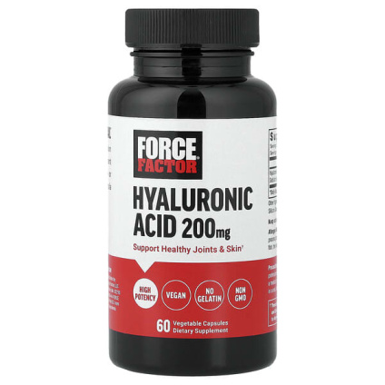 Force Factor, гиалуроновая кислота, 200 мг, 60 вегетарианских капсул
