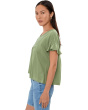 Petite Flutter Sleeve Woven To Knit Top with Embroidery