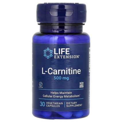 Life Extension, L-карнитин, 500 мг, 30 вегетарианских капсул