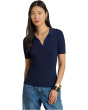 Rib-Knit Short-Sleeve Polo Sweater