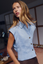 Zara ЛЬНЯНАЯ РУБАШКА синего цвета без рукавов
