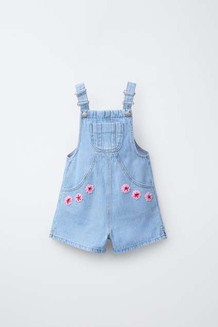Zara ДЖИНСОВЫЙ КОМБИНЕЗОН С ВЯЗАНЫМИ КРЮЧКОМ ЦВЕТАМИ 500711324-400-18
