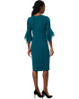 Stretch Knit Crepe Sheath Dress with Tiered Organza Bell Sleeve