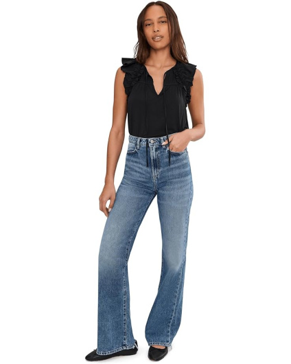 Flutter Sleeve Knit To Woven Top With Ties