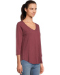 3/4 Sleeve V-Neck Tee with Curved Hem