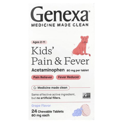 Genexa, Kids Pain & Fever, Ages 2-11, Grape, 80 мг, 24 жевательные таблетки
