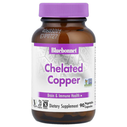 Bluebonnet Nutrition, Медь в хелатной форме, 90 растительных капсул