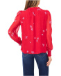 Smocked Cuff Ruffle Tie Neck Top