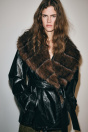 Zara Черный ПЛАЩ ZW COLLECTION С ОТДЕЛКОЙ ИЗ КОЖИ