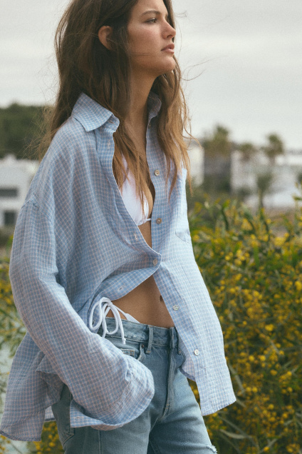 Zara МАРЛЕВАЯ РУБАШКА БОЛЬШОГО РАЗМЕРА С КАРМАНОМ 537530281-080-1