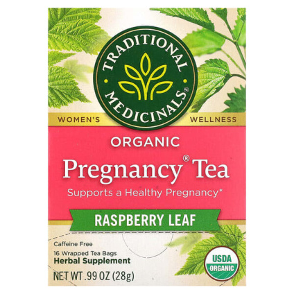 Traditional Medicinals, органический чай Pregnancy®, листья малины, без кофеина, 16 чайных пакетиков, 28 г (0,99 унции)