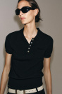 Zara Черное ТРИКОТАЖНОЕ ПОЛО С КОРОТКИМ РУКАВОМ