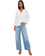 3/4 Sleeve Button Front Woven Top With Embroidery