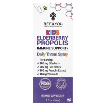 Bee & You, Детский ежедневный спрей для горла с прополисом из бузины, 30 мл (1 жидк. Унция)