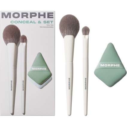 Morphe Наборы кистей для лица Conceal & Set Tool Трио наклонных кисточки для консилера M135 + кисточка для пудры M163 + точечная двусторонняя пудра для пудры - 1 шт.