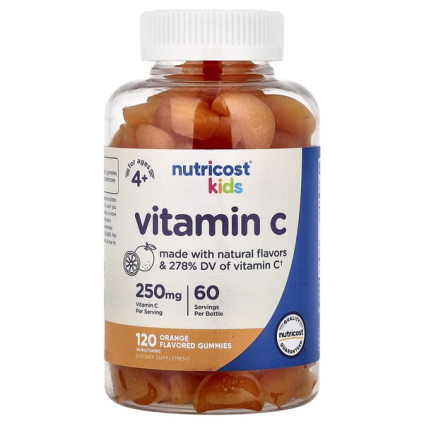 Nutricost, жевательный витамин C для детей, от 4 лет, апельсин, 120 жевательных таблеток