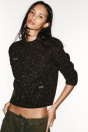 Zara Вязаный свитер с вышитыми буквами кремового / коричневого цвета