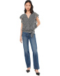 Short Ruffle Sleeve Draped Front Woven Blouse