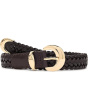 Domed-Buckle Wide Belt in Woven Leather