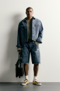 Zara МЕШКОВАТЫЕ ОБЛЕГАЮЩИЕ ШОРТЫ-БЕРМУДЫ синего ЦВЕТА С ДЕКОРАТИВНЫМИ ШВАМИ