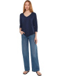 3/4 Sleeve V-Neck Tee with Curved Hem