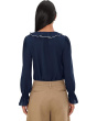 Contrast Ruffle Trim Long Sleeve V-Neck Top