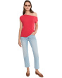 Short Sleeve Asymetric Off-Shoulder Knit Top