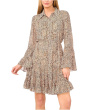 Collared Ruffled Flounce Long Sleeve Dress