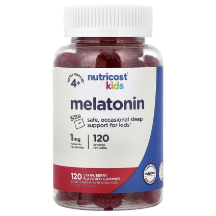 Nutricost, мелатонин для детей от 4 лет, со вкусом клубники, 1 мг, 120 жевательных таблеток