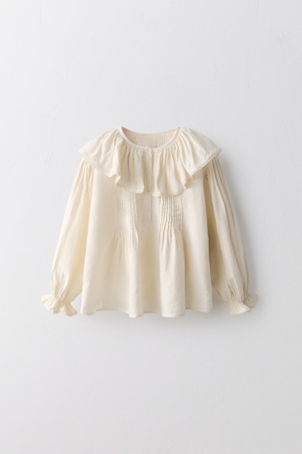 Zara 2-5 ЛЕТ/ БЛУЗКА С ДЕКОРАТИВНЫМИ СКЛАДКАМИ, КРУЖЕВОМ, ХЛОПКОМ И ЛЬНОМ ОГРАНИЧЕННЫМ ТИРАЖОМ 503007396-712-24