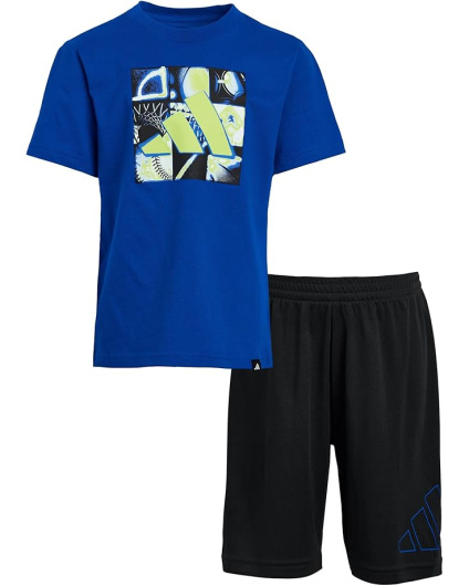 adidas Kids Незаменимый комплект хлопковых шорт-футболок с графическим рисунком (для малышей)