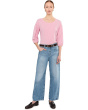 3/4 Shirred Sleeve Open Crew Neck Tee