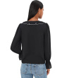 Contrast Ruffle Trim Long Sleeve V-Neck Top