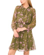 Long Sleeve Tie Neck Printed Dress