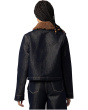 Metallic Denim Jacket with Faux Sherpa Collar in Blue