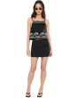 Embroidered Linen Crop Top in Black/White