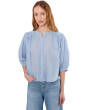 Shirred Crewneck Button-Up Top