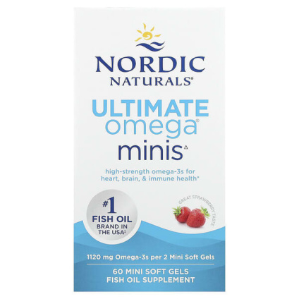 Nordic Naturals, Ultimate Omega® мини, со вкусом клубники, 60 миникапсул (560 мг в 1 капсуле)