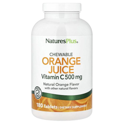 NaturesPlus, жевательный апельсиновый сок, витамин C, натуральный апельсин, 180 таблеток