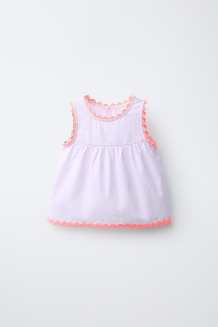 Zara ТОП ИЗ ПОПЛИНА С ГОФРИРОВАННЫМ КОНТРАСТНЫМ ПОДОЛОМ CASA LAWA X KIDS 505644500-602-18