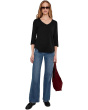 3/4 Sleeve V-Neck Tee with Curved Hem
